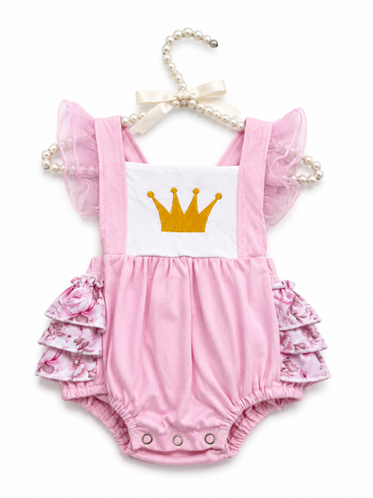 Pink Princess Royal Crown Ruffle Romper